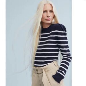 NWOT G. LABEL BY GOOP Antoniadis Puff-Sleeve Mariner Sweater navy cream stripe M